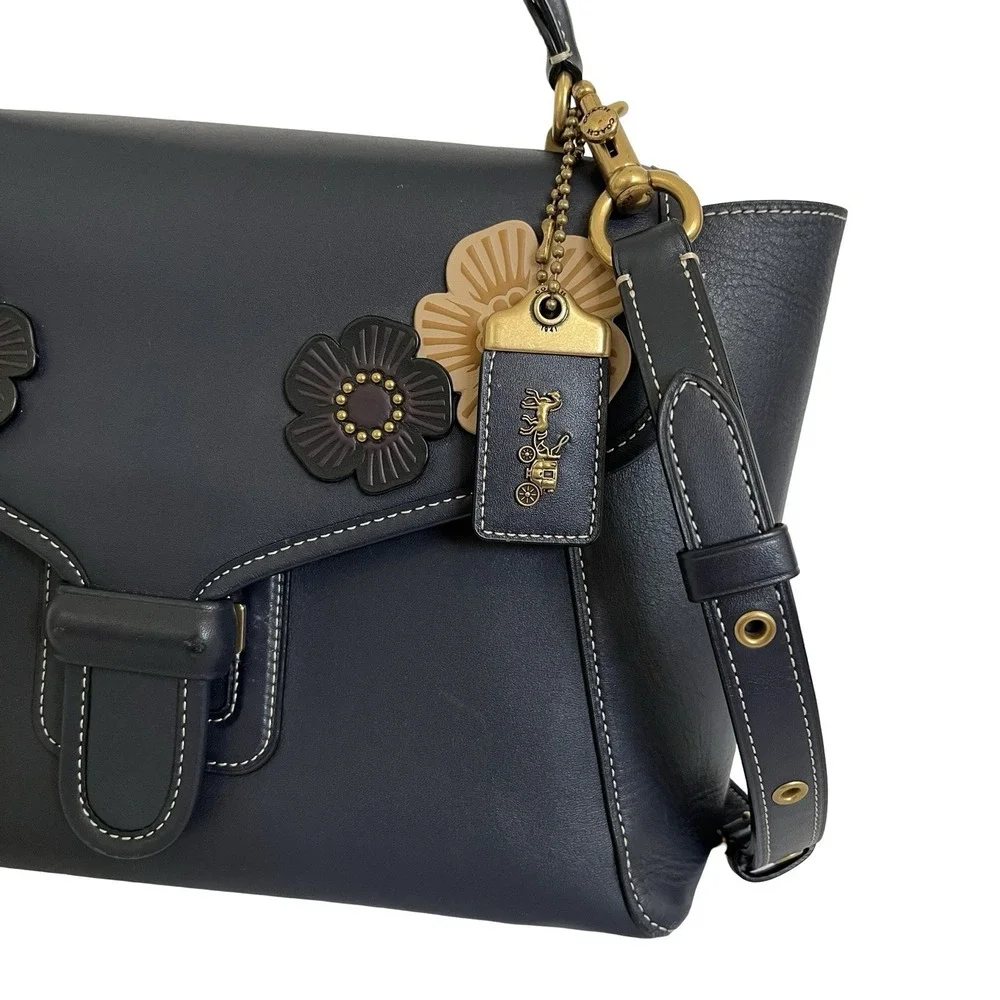 COACH 1941 Courier‎ Tea Rose Glovetanned Leather Satchel Carryall 88348 Navy Bag